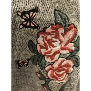 Girlhood Core Embroidered Rose Butterfly Sweater Gray Mock Turtleneck #476‎